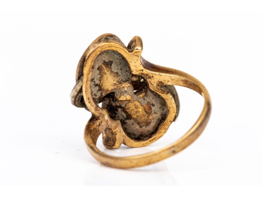 14k Yellow Gold Striking Vertical Profile Diamond Set Ring, App. 0.08 TCW, Size 2.75