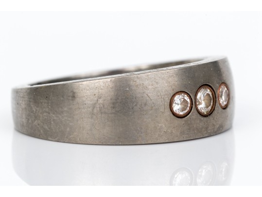 Titanium And 18k Yellow Gold Striking Diamond Set Band Ring, App. 0.14 TCW, Size 10, See Note