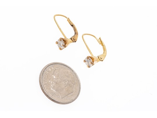 14k Yellow Gold Simple Moissanite Set Drop Earrings
