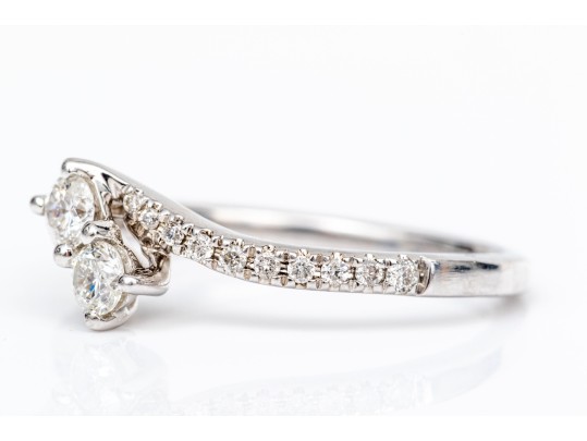 14k White Gold Lovely Diamond Set Bypass Ring, App. 0.42 TCW, Size 8.25