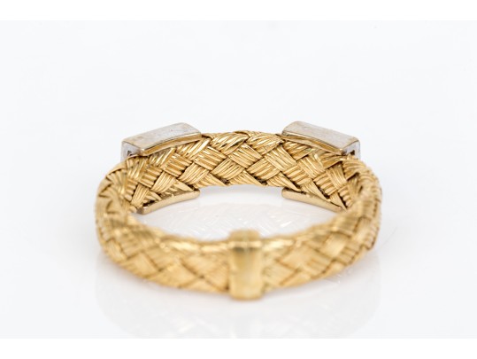 14k Yellow Gold Woven Pave Diamond Set Band Ring, App. 0.11 TCW, Size 4.5