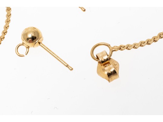 14k Yellow Gold Drop Chain Earrings Plus One Set Of Ball Earring Tops