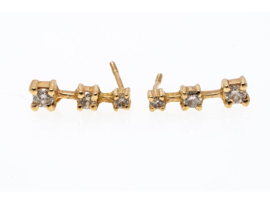 14k Yellow Gold White Sapphire Stacked Pendant Earrings