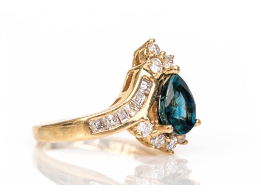 14k Yellow Gold Sapphire And Diamond Cluster Ring, App. 0.32 TCW In Diamonds, Size 2.75