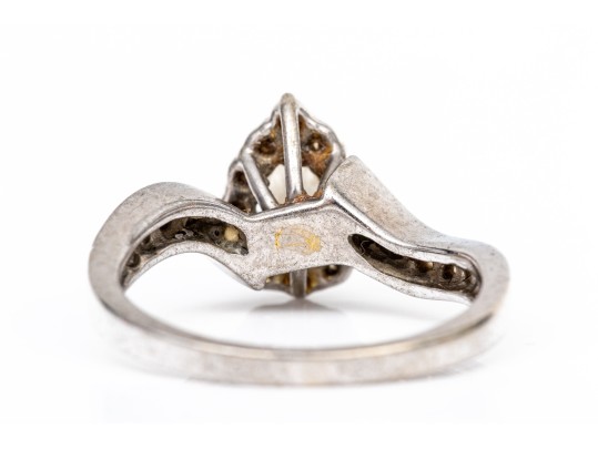 14k White Gold Pear Diamond, App. 0.16 CTS, And White Sapphire Set Ring, Size 6