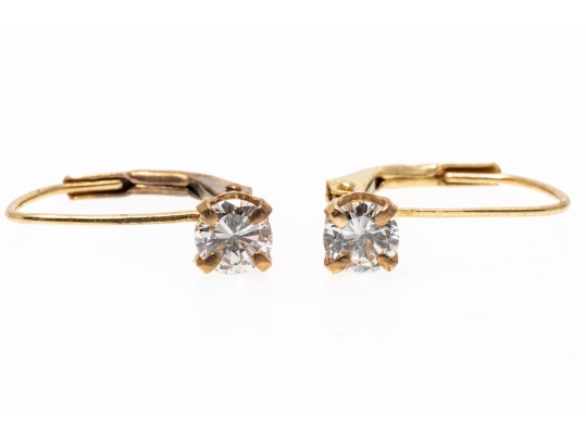 14k Yellow Gold Simple Moissanite Set Drop Earrings