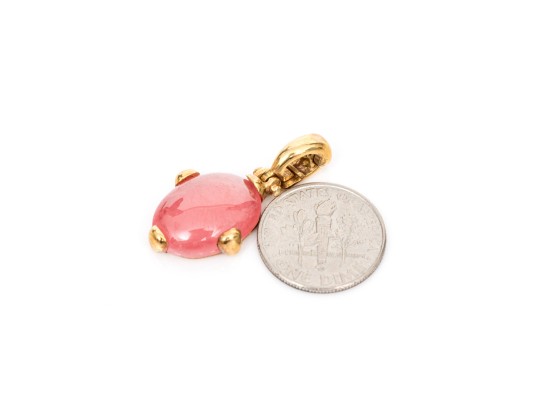 14k Yellow Gold Beautiful Cabachon Pink Tourmaline Pendant, With An Enhancer Bale