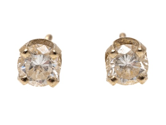 14k White Gold Simple Diamond Stud Earrings, App. 0.42 TCW