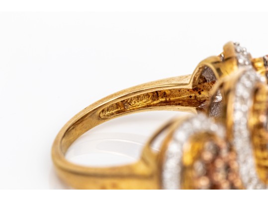 10k Yellow Gold Impactful Brown And White Diamond Cluster Dome Ring, App. 0.76 TCW, Size 6