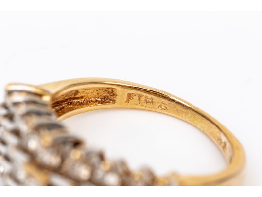 14k Yellow Gold Striking Three Row Diamond Dome Ring, App. 0.69 TCW, Size 5