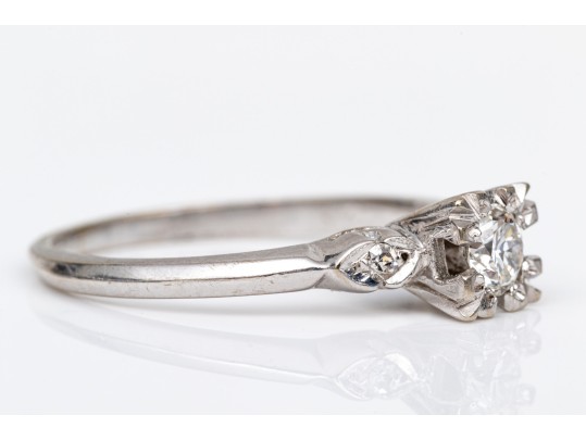 14k White Gold Vintage Diamond Three Stone Ring, App. 0.27 TCW, Size 8