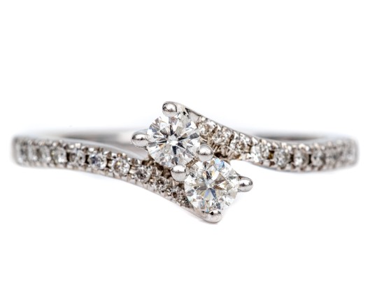 14k White Gold Lovely Diamond Set Bypass Ring, App. 0.42 TCW, Size 8.25