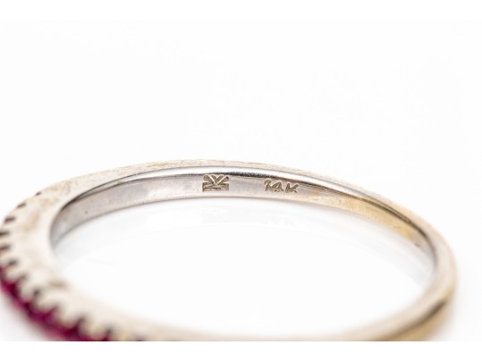14k White Gold Narrow Ruby Band Ring, App. 0.15 TCW, Size 6