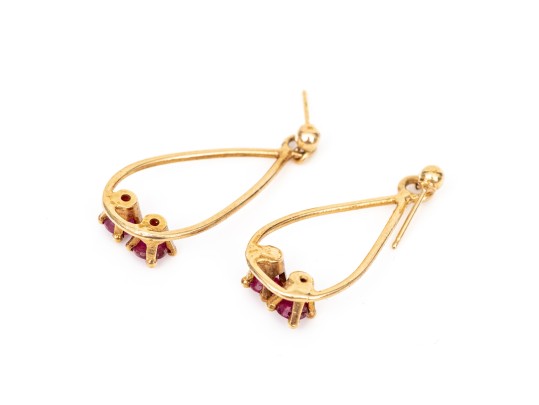 14k And 10k Yellow Gold Ruby Set Drop Pendant Earrings, App. 1.20 TCW