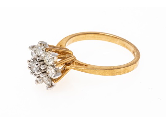 10k Yellow Gold Moissanite Cluster Ring, Size 6.25