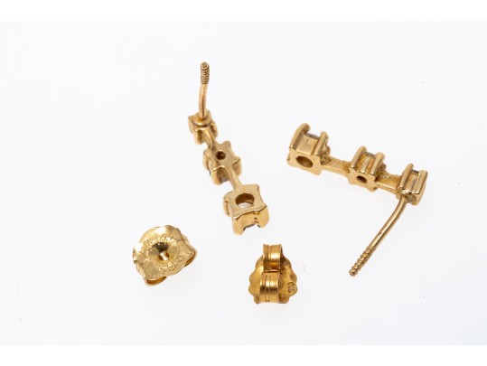 14k Yellow Gold White Sapphire Stacked Pendant Earrings