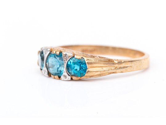14k Yellow Gold Vintage Synthetic Blue Spinel Ring, Size 8