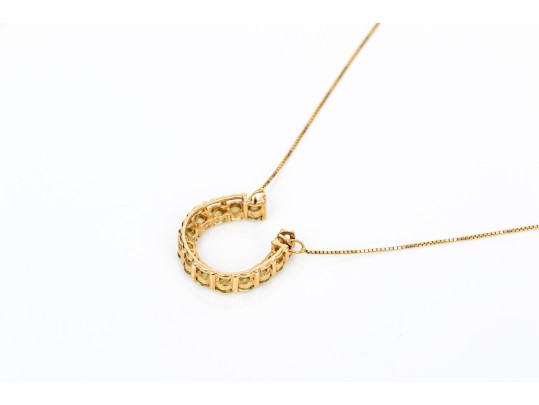 14k Yellow Gold Fun Peridot Set Horseshoe Necklace, App. 0.78 TCW