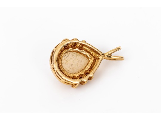 14k Yellow Gold Retro Style White Sapphire And White Opal Set Pendant
