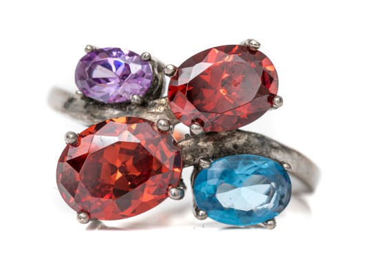Sterling Silver Striking Colorful Cz Cluster Ring, Size 7.25