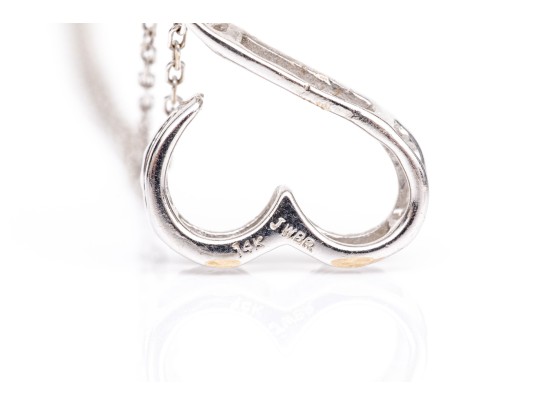 14k White Gold Fun Diamond Set Heart Swan Motif Pendant, App. 0.09 TCW, With Chain