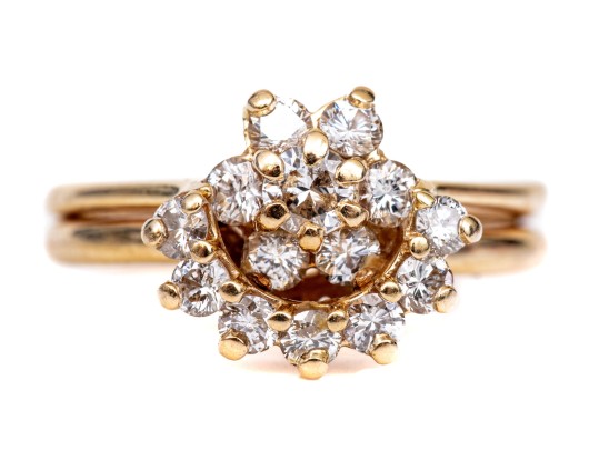 14k Yellow Gold Vintage Diamond And Guard Ring Cluster, Paired, App. 0.30 TCW, Size 5.5