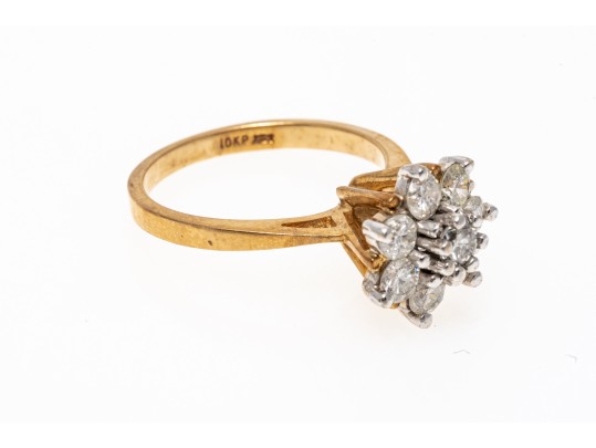 10k Yellow Gold Moissanite Cluster Ring, Size 6.25