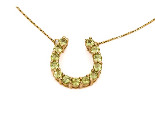14k Yellow Gold Fun Peridot Set Horseshoe Necklace, App. 0.78 TCW