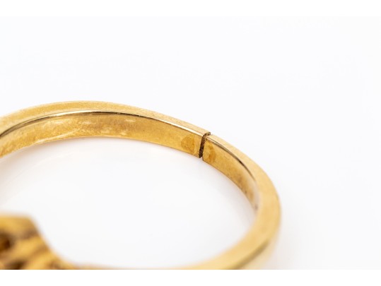 14k Yellow Gold Marquise And Round Diamond Three Stone Ring, App. 0.84 TCW, Size 6