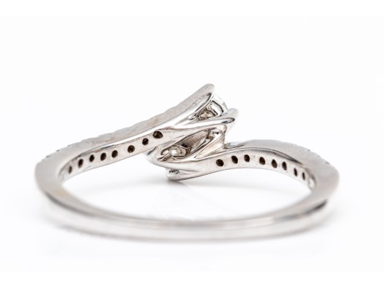 14k White Gold Lovely Diamond Set Bypass Ring, App. 0.42 TCW, Size 8.25