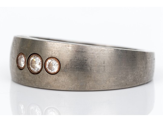 Titanium And 18k Yellow Gold Striking Diamond Set Band Ring, App. 0.14 TCW, Size 10, See Note