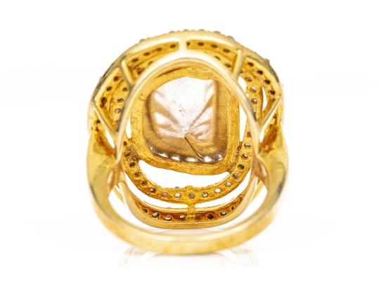 Sterling Silver Vermeil Fabulous Chunky Macle Cut Diamond Halo Ring , Size 8.25