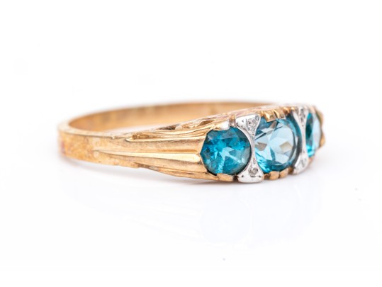 14k Yellow Gold Vintage Synthetic Blue Spinel Ring, Size 8