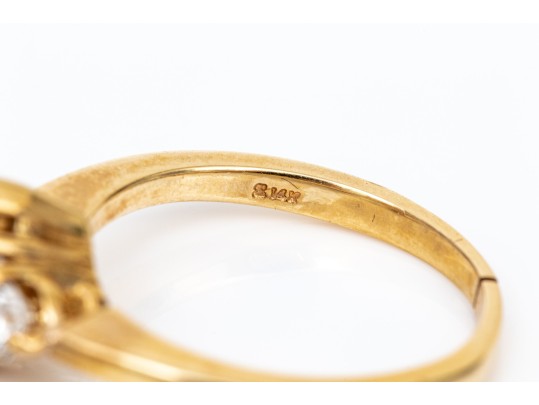 14k Yellow Gold Marquise And Round Diamond Three Stone Ring, App. 0.84 TCW, Size 6