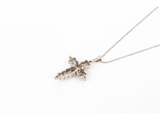 14k White Gold Striking Diamond Cluster Set Cross Pendant, App. 0.29 TCW, With Chain