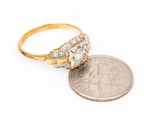 14k And 18k Vintage Round Diamond Ring, App. 0.29 TCW, Size 6.25