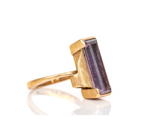 14k Yellow Gold Vintage Emerald Cut Synthetic Purple Spinel Ring, Size 3.75