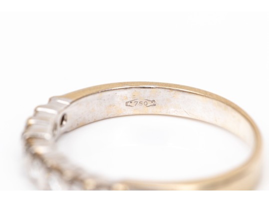 18k White Gold Pretty Bar Set Diamond Band Ring, App. 0.12 TCW, Size 5.5
