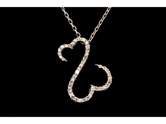 14k White Gold Fun Diamond Set Heart Swan Motif Pendant, App. 0.09 TCW, With Chain