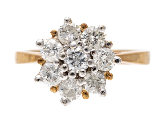 10k Yellow Gold Moissanite Cluster Ring, Size 6.25