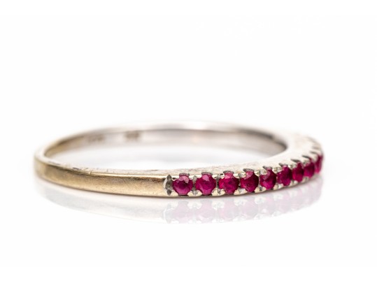 14k White Gold Narrow Ruby Band Ring, App. 0.15 TCW, Size 6