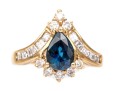 14k Yellow Gold Sapphire And Diamond Cluster Ring, App. 0.32 TCW In Diamonds, Size 2.75