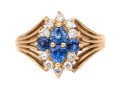 14k Yellow Gold Vintage Sapphire And Diamond Cluster Ring, App. 0.20 TCW, Size 7