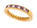 14k Yellow Gold Princess Cut Amethyst And Diamond Set Band Ring, App. 0.12 TCW, Size 6.75