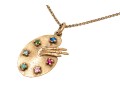 14k Yellow Gold Vintage Palette And Brush Pendant, With Chain