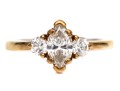 14k Yellow Gold Marquise And Round Diamond Three Stone Ring, App. 0.84 TCW, Size 6