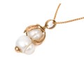 14k Yellow Gold Striking Stacked Baroque Cultured Pearl And Foliate Pendant, With Chain
