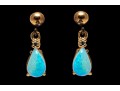 14k Yellow Gold Pretty Diamond Accented Pear White Opal Drop Pendant Earrings