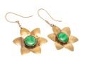 9k Yellow Gold Fun Nephrite Jade Set Chunky Flower Motif Earrings