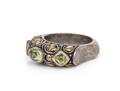 Sterling Silver And 18k Ornate Peridot Set Chunky Band Ring, Size 6.75